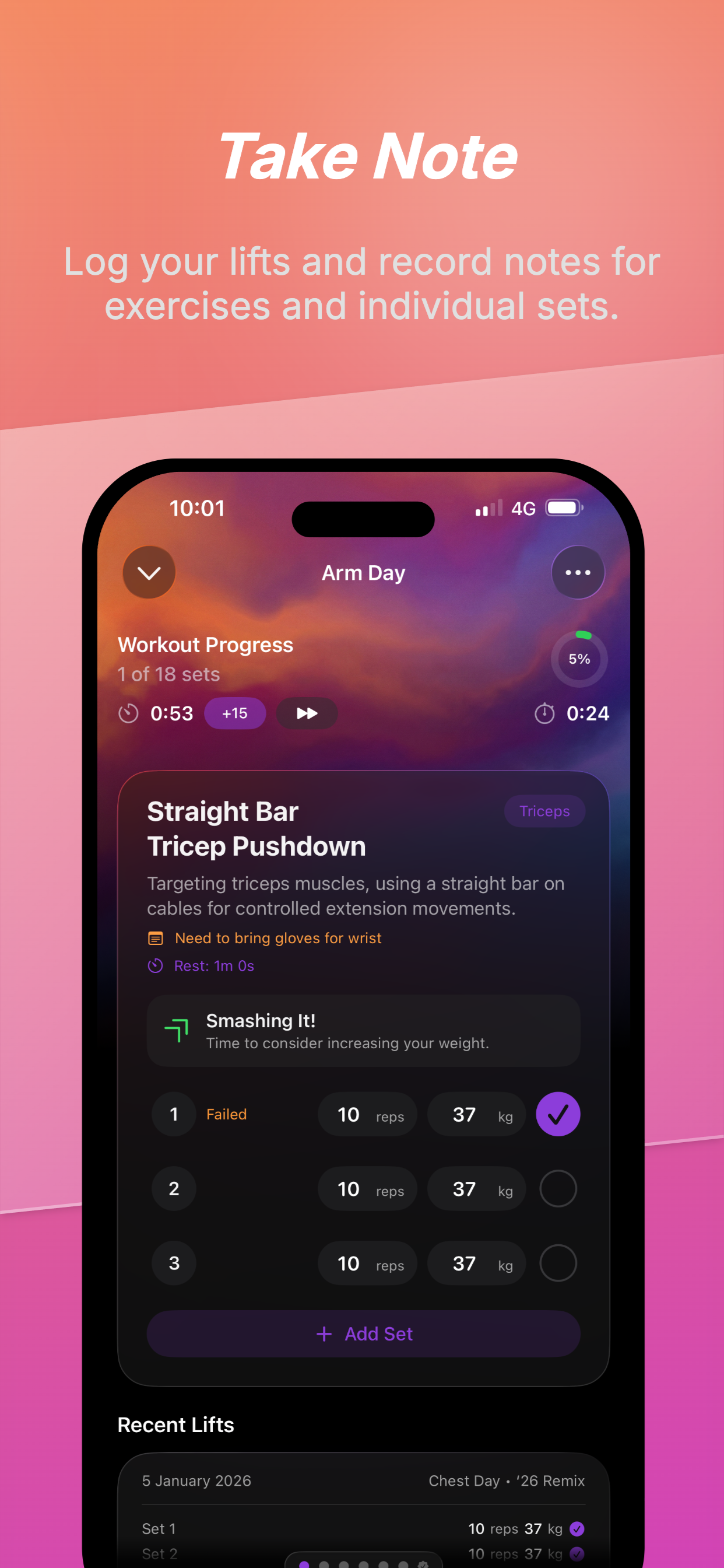 Up Lifting Workout Log - Clean and efficient set tracking