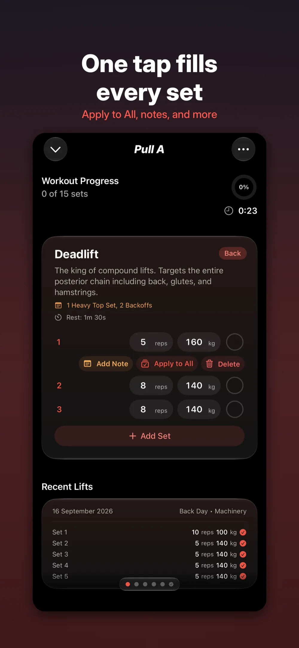 Up Lifting on iPhone &ndash; Apply to All propagating weight and reps across every set