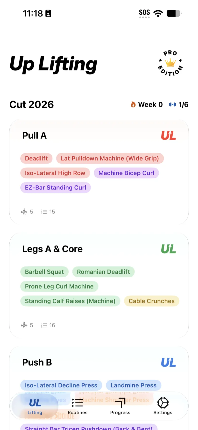 Up Lifting on iPhone &ndash; the home screen in light theme